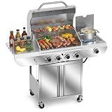 Electactic Stainless Steel 4-Burner Gas Grill with Side Burner – 42000BTU Propane BBQ Grill with Thermometer, Heavy-Duty Grill for Outdoor Patio and Backyard Cooking