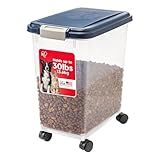 IRIS USA Airtight Dog Food Storage Container, Up to 30 lbs, Attachable Wheels, for Dog Cat Bird and other Pet Food Storage Bin, Keep Fresh, Easy Mobility, BPA Free, Navy