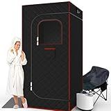 DECOKTOOL Portable Sauna for Home, Sauna Box Sauna Tent with 3L Steamer, Remote Control, Folding Chair and Foot Pad, Full Size Personal Steam Sauna for Home Spa, 15 Levels, Orange