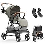 MAMAZING Air Lux Baby Stroller with Carbon Fiber Frame, One-Hand Fold & Reversible Seat, Magnetic 5-Pt Harness, Car Seat Adapter, 15.8lbs, Vetiver