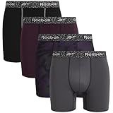 Reebok Mens Boxer Briefs - 4 Pack Stretch Performance Moisture Wicking 6" Inseam Mens Underwear Boxers with Contour Pouch, Size Medium, Plum Perfect/Blackened Pearl/Black/Black Print