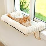 valigogo Cloud-Soft Cat Window Sill Perch with Zipper Designed Cushioned Bed, Supportive Cat Window Seat with Premium Solid Wood & Sturdy Metal Frame, Pet Hammock Bed for Large Cats (Large, White)