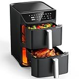 Dual Basket Air Fryer, 12.6QT Family-Size for 10–12 People, XL Basket for 6LB Whole Chicken, DoubleStack Compact Design, 10-in-1 Functions with Reheat, Dehydrate & SyncFinish, Dishwasher-Safe, Black