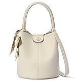 BOSTANTEN Small Crossbody Bags for Women Vegan Leather Mini Bucket Handbag Removable Shoulder Strap Beige