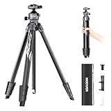 NEEWER LITETRIP LT07 61" Aluminum Travel Tripod for Camera w Pan Tilt Low Profile Ball Head, Arca QR Plate Compatible with Peak Design Tripod Plate V3, Dual Center Axis, Phone Holder, Max Load 22lb