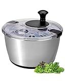 SveBake Stainless Steel Salad Spinner, 6.34Qt Large Lettuce Dryer, BPA-Free Vegetable & Fruit Washer with Drain, Easy Clean, Non-Slip Base, Transparent Lid