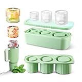Ice Cube Mold for Stanley Cup, 3 Pcs Silicone Ice Cube Tray with Lid and Bin for 30Oz-40Oz Tumbler Cup, Easy Fill and Release Ice Maker for Whiskey, Cocktail BPA-Free
