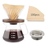 Mongdio Pour Over Coffee Maker, 20 oz High-Heat Borosilicate Glass Coffee Maker with 100pcs Paper Filters, 5 in 1 Drip Coffee Maker Set for Home Café Restaurant and Camping - 600ml, Clear