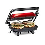 Hamilton Beach Panini Press Sandwich Maker & Electric Indoor Grill with Locking Lid, Opens Wide to Fit Any Thickness for Quesadillas, Burgers & More, Nonstick 8" x 10" Grids, Red (25462Z)