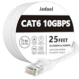 Jadaol Cat 6 Ethernet Cable 25 ft, 10Gbps Support Cat8 Cat7 Network, Flat RJ45 LAN Patch Cable, High-Speed Wired Internet Cable for Router, Modem, Switch, Gaming Consoles, PC, Streaming Devices, White