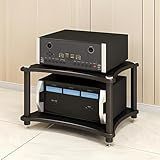 RAJYQODIS Heavy Duty Audio Component Rack, Large Storage Space AV Media Stand with Shock-Absorbing Foot pegs, Audio Rack Tower CD Player Stand for Home/Office/Audio Video/Theate (Black, 2nd)