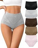 IROCUE Women's Cotton Postpartum Underwear High Waisted Slight Tummy Control Strech Soft Full Coverage Panties 5 Pack M