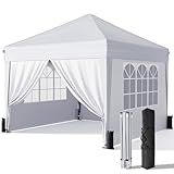 Driftalia 10x10 Pop Up Canopy with Sidewalls, Outdoor Instant Canopy Tent with Carry Bag for Commercial Events, Camping, Backyard Parties - White