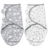 Biloban Baby Swaddles 0-3 Months for Boy Girls, Newborn, Organic Cotton Adjustable Blanket, Lovely Grey Print, 2 Pack