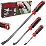 Rizom Pry Bar Set, 3-Piece Pry Bar with Strike Cap Handle, Angled Tip for Prying, Lifting and Pulling Objects