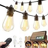 addlon 54FT(48+6) Solar String Lights Outdoor Waterproof with USB Charging & Remote Control - Dimmable Solar Power Patio Lights with LED Bulbs for Porch, Garden, Yard, Market, Bistro - Last for 20+Hrs