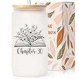 SteadStyle 30th Birthday Gifts for Women - 16oz Frosted Chapter 30 Glass Cup with Lids and Straw, 30 Year Old Birthday Gifts, Happy 30s Birthday Decoration for Her, Sister, Friends, Daughter, Wife