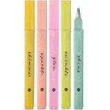 DIVERSEBEE Glitter Bible Highlighters with Soft Chisel Tip, 5 Pack Assorted Color Pens No Bleed, Quick Dry, Cute Aesthetic Marker Set for Bible Study Journaling Supplies (Sunshine)