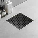 BAUNVB Square Shower Drain 4 inch, Matte Black 304 Stainless Steel Floor Drain for Bathroom, Removable Tile Insert Grate Includes Hair Strainer