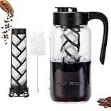 Spreccio Cold Brew Coffee Maker Glass, Airtight & Leakproof Mason Jar Pitcher with Cold Brew Filter, 64 oz Glass Pitcher with Lid for Iced Coffee, Lemonade, Ice Tea