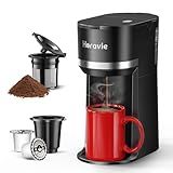 Horavie Mini Single Serve Coffee Maker for K Cup and Ground Coffee, Fast Brew One Cup Coffee Machine with Descaling Reminder and Water Window, 6 to 12 oz. Brew Sizes, Black