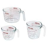 Pyrex Essentials (3-Pack) Glass Measuring Cups Set, (1, 2 & 4 Cup) Measuring Cups For Prepping, Baking and Cooking, Preheated Oven, Dishwasher, Freezer, and Microwave Safe