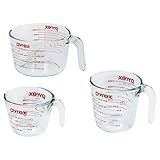 Pyrex Essentials (3-Pack) Glass Measuring Cups Set, (1, 2 & 4 Cup) Measuring Cups For Prepping, Baking and Cooking, Preheated Oven, Dishwasher, Freezer, and Microwave Safe