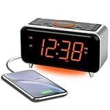 Emerson CKS1521 SmartSet Bluetooth Dual Alarm Clock Radio with 1.4” Orange LED Display, USB Charger, FM Radio, AUX Input, Auto-Dimmer, and Orange Accent Light