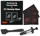 Thermal Grizzly Kryonaut - 1 Gram - Extremely High Performance Thermal Paste + 12 Cleaning Wipes 6 Wet & 6 Dry - for Demanding Applications and Overclocking CPU/GPU/PS4/PS5/Xbox