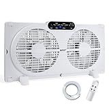 BEYOND BREEZE Twin Window Fan with Reversible Airflow, 9-Inch Window Fan with Remote Control and 3 Speeds, Expandable Window Exchaust Fans for Home Bedroom