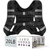Zeerun Weighted Vest, 6lb/8lb/10lb/12lb/15lb/18lb/20lb/24lb/30lb for Men Women, Reflective Stripe Adjustable Buckle, Comfortable Durable Rucking Vest for Walking Running Strength Training, 20LBS-Black