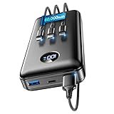 Portable Charger Power Bank - 60,000mAh Battery Pack, 22.5W Fast Charging Phone Charger Attached USB-C/iOS/Micro-USB Cable, Powerbank for iPhone 17 16 15 14 13 Samsung, for Travel Camping Essentials
