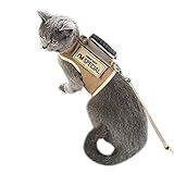 Tactical Cat Harness and Leash for Walking Escape Proof, Adjustable Cat Walking Jackets, Padded Stylish Cat Vest, Khaki, Large
