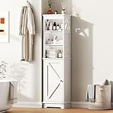 Viroformo Narrow Bathroom Storage Cabinet with Door and Open Adjustable Shelves, 60.9" H Wooden Tall Tower Corner Farmhouse Cabinet, Freestanding Organizer for Kitchen, Entryway White