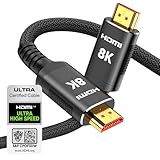 Snowkids 8K Certified HDMI 2.1 Cable 10 ft, Non-Slip Nylon Braided, 48Gbps Ultra High-Speed HDMI Cables Cord, 10K 8K@60Hz, 4K@120Hz Compatible for TV/PS-5/X-box/Projector/Sound System & More