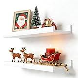 Solrot White Floating Shelves for Wall Decor, Wall Mounted Wood Storage Shelf for Bedroom, Living Room, Bathroom, Kitchen, Nursery, Display Picture Ledge Shelf with Lip Set of 2-14 Inches, White
