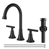 FORIOUS 8 Inch Widespread Bathroom Faucets 3 Holes Vanity, 2 Handle 360° Swivel Matte Black Bathroom Faucet 3 Hole, with 360 Degree Rotating Spout, Pop-up Drain, Supply Lines, for Rv Restroom Sink