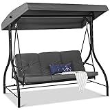 Best Choice Products 3-Seat Outdoor Large Converting Canopy Swing Glider, Patio Hammock Lounge Chair for Porch, Backyard w/Flatbed, Adjustable Shade, Removable Cushions - Gray