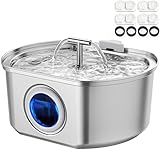 Cat Water Fountain Stainless Steel - Pet Drinking Fountain for Cats Indoor - 3.2L/108oz Automatic Water Dispenser with Watering Level Window (4 Filter)