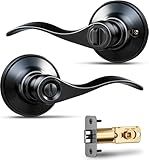Veise Door Handles Interior, Privacy Door Levers Lock Keyless for Bedroom, Bathroom, Rust-Proof Door Knobs Interior, Waterproof Zinc Alloy Wave Lever Right Left Handed, Matte Black