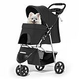 MoNiBloom Pet Stroller for Small/Medium Dogs and Cats up to 33 lbs, Black