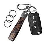 OHKYOOT Leather Car Key chain,Carabiner Clip Key Fob Keychain for Home Car Keys Women Men (Grid Brown)