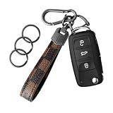 OHKYOOT Leather Car Keychain for Home Car Keys (Grid Brown)