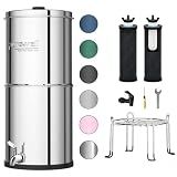 Purewell 3-Stage 0.01μm Ultra-Filtration Gravity Water Filter System, NSF/ANSI 42&372 Certification, 304 Stainless Steel Countertop System with 2 Filters and Stand, Reduce 99% Chlorine, 2.25G, PW-OB