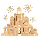 MEEYOO 100pcs Natural Beech Wooden Building Blocks for Toddlers 1-3, Wooden Blocks for Baby Shower with Storage Bucket, Montessori Toys for Preschool Girls and Boys