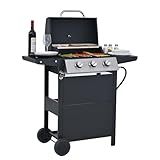 Endark Propane Gas Grill 3-Burner,26,000 BTU Stainless BBQ Grill with Porcelain-Enameled Cooking Grates,Built-In Thermometer,Includes Side Shelf and Wheels,Ideal for Backyard,Patio,Outdoor Cooking