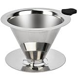 NKOVE Pour Over Coffee Dripper Stainless Steel Reusable Filter Paperless Cone Coffee Maker Dripper for 1-2 Cup