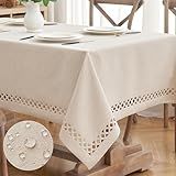 MIULEE Natural Thick Polyester Rectangle Tablecloth with Decorative Cutouts Waterproof Stain Resistant Table Cloth Farmhouse Table Cover for Thanksgiving Dining Party Camping, 52 x 70 inch