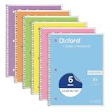 Oxford Spiral Notebook, 1 Subject, College Ruled Paper, 8 x 10-1/2 Inch, Pastel Pink, Orange, Yellow, Green, Blue and Purple, 70 Sheets (63756), Set of 6