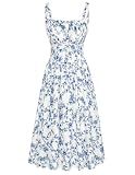 Scarlet Darkness Floral Sun Dress for Women Ruched Bust Flowy Spring Summer Dresses White Blue Floral S